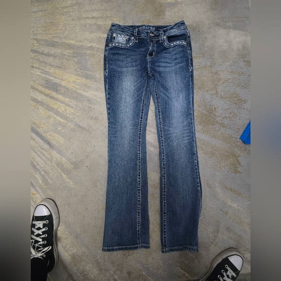 Grace in LA Women's Dark Blue Embroidered Boot Cut Jeans - Picture 10 of 12